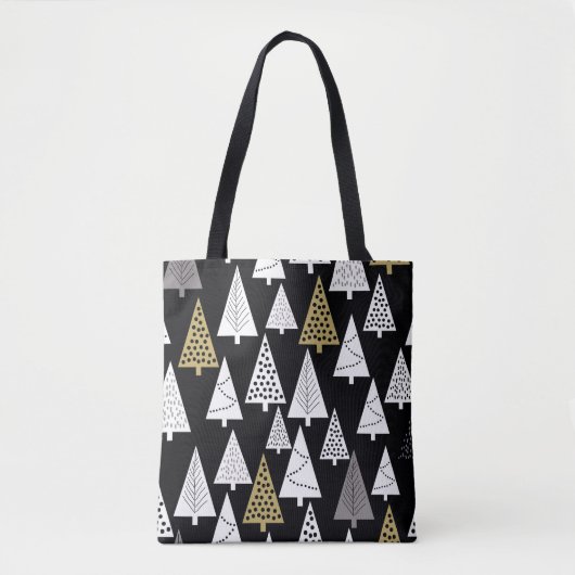 Tote Bag Simple winter pattern. Black background. Gold, sil (Devant)