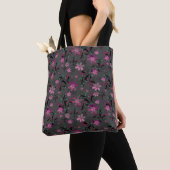 Tote Bag Simples abstrait rétro fleurs violet gris backgr (De près)