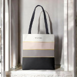 Tote Bag Simples bandes Feminine Motif avec votre nom<br><div class="desc">Design chic et élégant, ce fourre-tout présente des rayures modernes chic en noir, gris, rose vif et blanc d'oeuf crémeux. De minces lignes en faux-or séparent les couleurs dans le style design. Personnalisez avec un nom, un monogramme ou tout autre texte souhaité. Vous pouvez également supprimer le nom de l'exemple...</div>