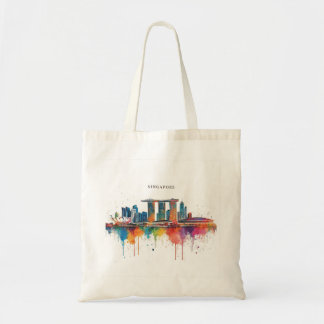 Tote Bag Singapore city retro watercolor Skyline