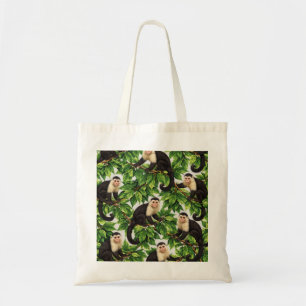 Tote Bag Singe capucin dans un motif de jungle de feuilles