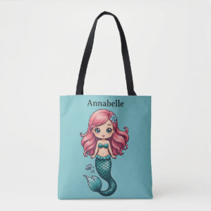 Tote Bag Sirène avec cheveux rouges Personnaliser
