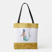 Tote Bag Sirène avec cheveux turquoise et queue (Dos)