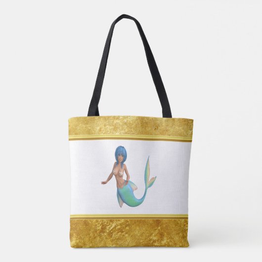 Tote Bag Sirène avec cheveux turquoise et queue (Dos)