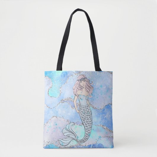 Tote Bag Sirène Belle Océan Bleu Parties scintillant Turquo (Devant)