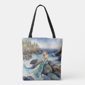Tote Bag Sirène D'Aquarelle Sur Les Rochers Océaniques (Dos)