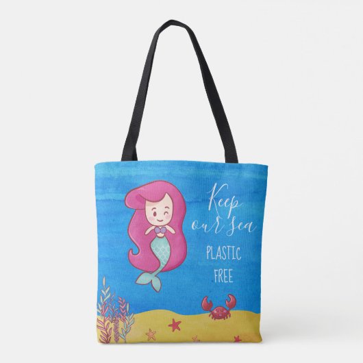 Tote Bag Sirène de dessin avec crabe garder le plastique ma (Dos)