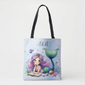 Tote Bag Sirène de mer à l'aquarelle Mignonne Belle (Devant)