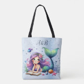 Tote Bag Sirène de mer à l'aquarelle Mignonne Belle (Dos)