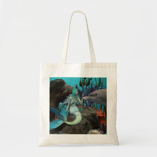 Tote Bag Sirène et dauphin sous la mer (Devant)
