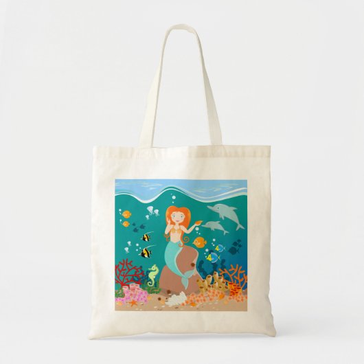 Tote Bag Sirène et dauphins sous la mer fête d'anniversaire (Devant)