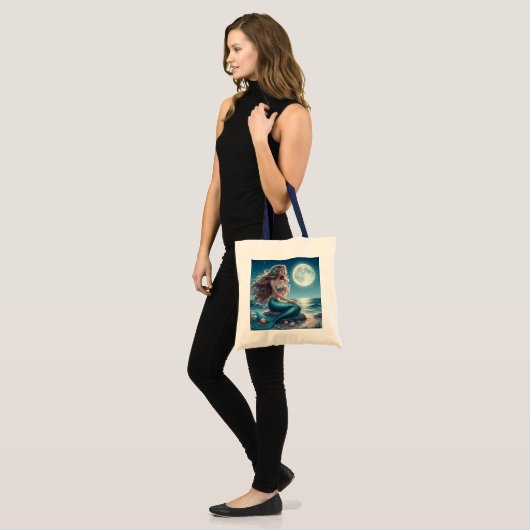 Tote Bag Sirène sur la plage la nuit (Devant (modèle))