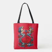 Tote Bag Sirènes Ancre Floral Rouge bleu (Dos)