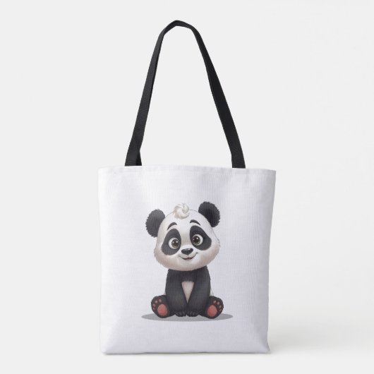 Tote Bag Sitting Panda Bear Cartoon Illustration Artwork (Dos)