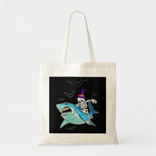 Tote Bag Skeleton équitation requin drôle - Crazy Halloween (Devant)