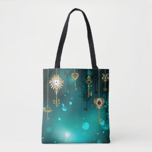 Tote Bag Skeleton Keys on Green Background