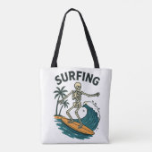 Tote Bag Skeleton Surfing Retro Beach Wave Design (Dos)