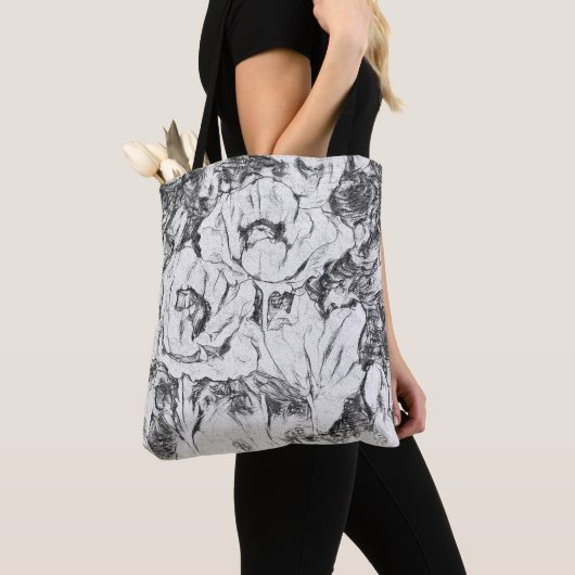 Tote Bag Sketched Pen Drawn poppies flowers floral whi (De près)