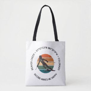Tote Bag Ski Beaver Creek, Colorado - Lady Skier Texte noir