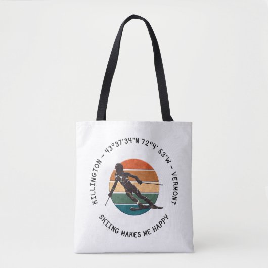 Tote Bag Ski Killington, Vermont - Femme Skier, Texte noir (Devant)