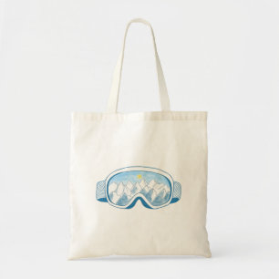 Tote Bag Ski sur des lunettes à la réflexion des montagnes