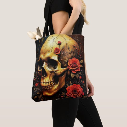 Tote Bag Skull and roses (De près)