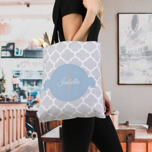 Tote Bag Sky Blue Quatrefoil Personnalisé Fourre-tout