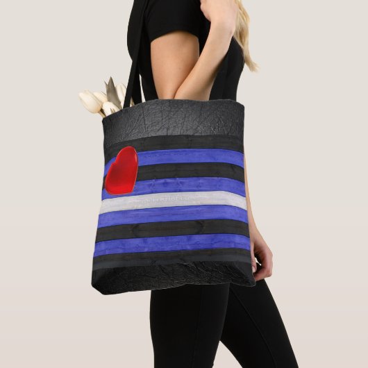 Tote Bag SlipperyJoe's cuir drapeau orgueil noir bleu royal (De près)
