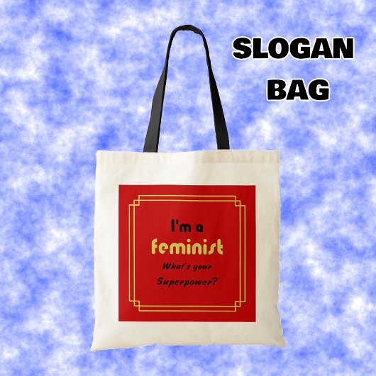 Tote Bag slogan féministe de la superpuissance noir sur rou