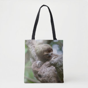 Tote Bag Sloth Baby avec mère pendre d'un arbre
