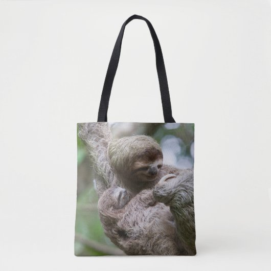 Tote Bag Sloth Baby avec mère pendre d'un arbre (Devant)