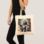 Tote Bag Sloth Knight Fighting Dragons (Devant (produit))