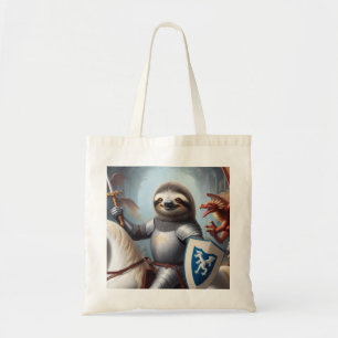 Tote Bag Sloth Knight Fighting Dragons