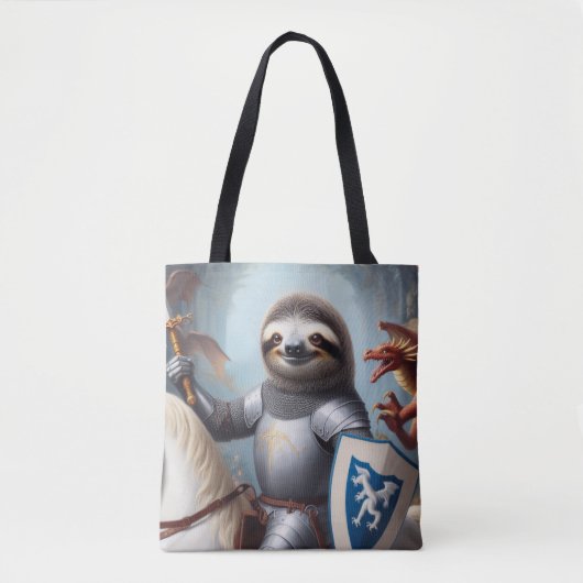 Tote Bag Sloth Knight Fighting Dragons (Devant)