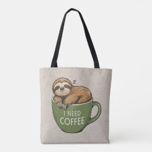 Tote Bag Sloth Need Coffee Fourre-tout