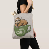 Tote Bag Sloth Need Coffee Fourre-tout (De près)