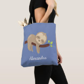 Tote Bag Sloth sur Branche Kawaii Style Animal Bleu (De près)