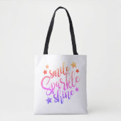Tote Bag Smile Sparkle and Shine Modern Rainbow Text (Devant)