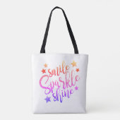 Tote Bag Smile Sparkle and Shine Modern Rainbow Text (Dos)