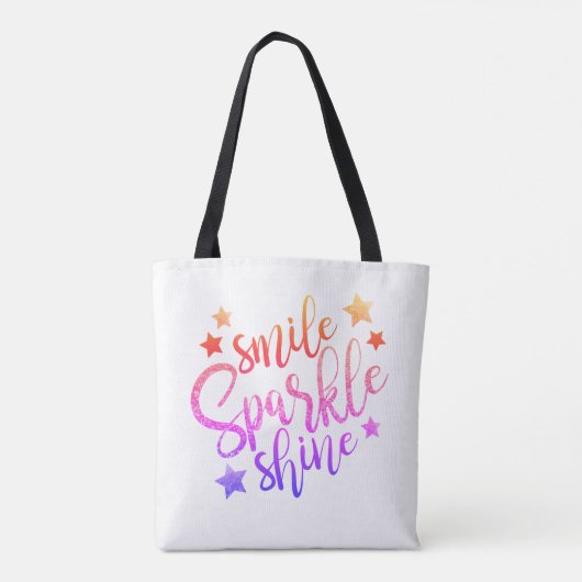 Tote Bag Smile Sparkle and Shine Modern Rainbow Text (Dos)