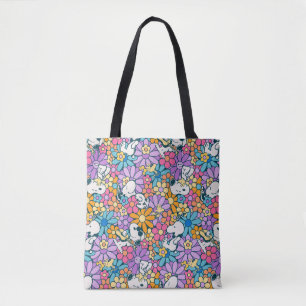 Tote Bag Snoopy & Motif de fleurs de bois
