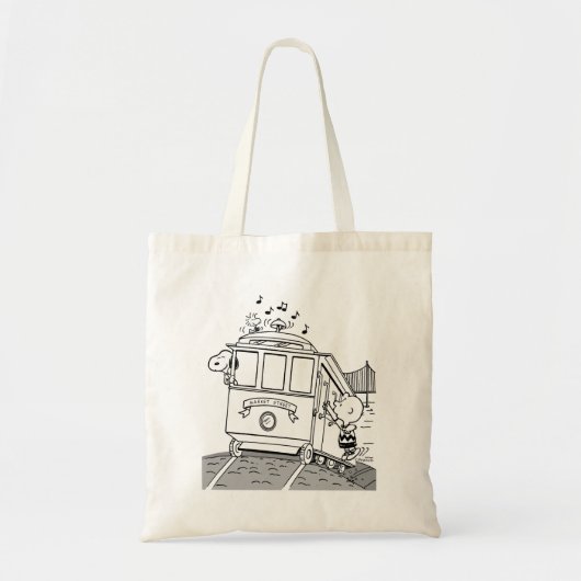 Tote Bag Snoopy, Woodstock & Charlie Brown sur un chariot (Devant)