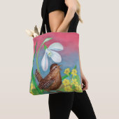 Tote Bag Snowdrop & wren oiseau & ressort (De près)