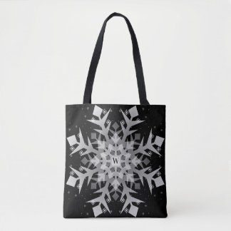 Tote Bag Snowflakes Black All-Over-Print Fourre-tout
