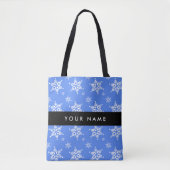 Tote Bag Snowflakes blanc, Bleu, Votre nom, Personnaliser (Devant)