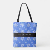 Tote Bag Snowflakes blanc, Bleu, Votre nom, Personnaliser (Dos)