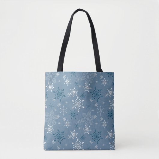 Tote Bag Snowflakes, Bleu & Blanc, Douches à neige hivernal (Devant)