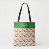 Tote Bag Snowflakes et rennes rouges et verts Personnalisés (Devant)