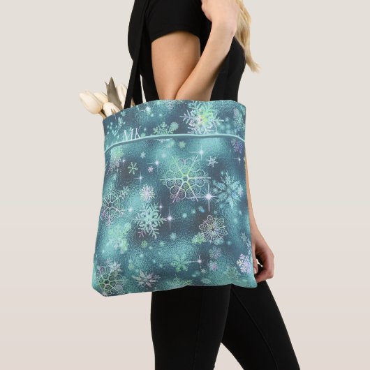 Tote Bag Snowflakes le plus beau Motif ID Turquoise846 (De près)