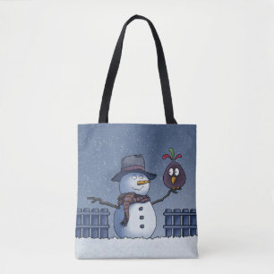 Tote Bag Snowman avec oiseau